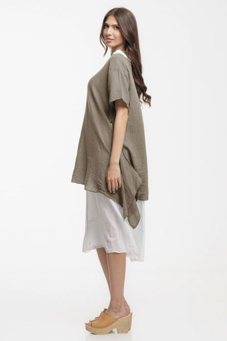 Rochie lejera din bumbac cu doua straturi si croi asimetric, alb-bej inchis [2]