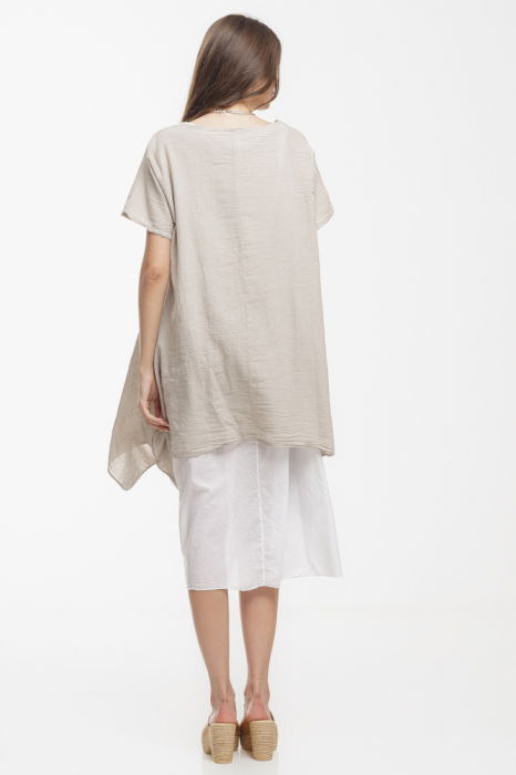 Rochie lejera din bumbac cu doua straturi si croi asimetric, alb-bej [4]