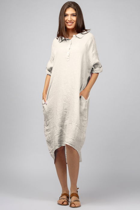 Rochie bej deschis din in Stella Milani cu inel metalic pe spate [2]