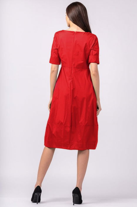 Rochie rosie, lalea, cambrata, cu fermoar, din poplin de bumbac [3]