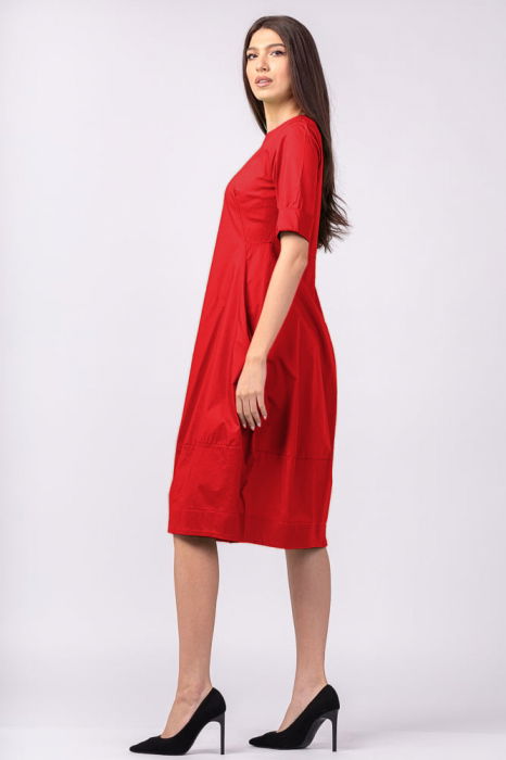 Rochie rosie, lalea, cambrata, cu fermoar, din poplin de bumbac [2]