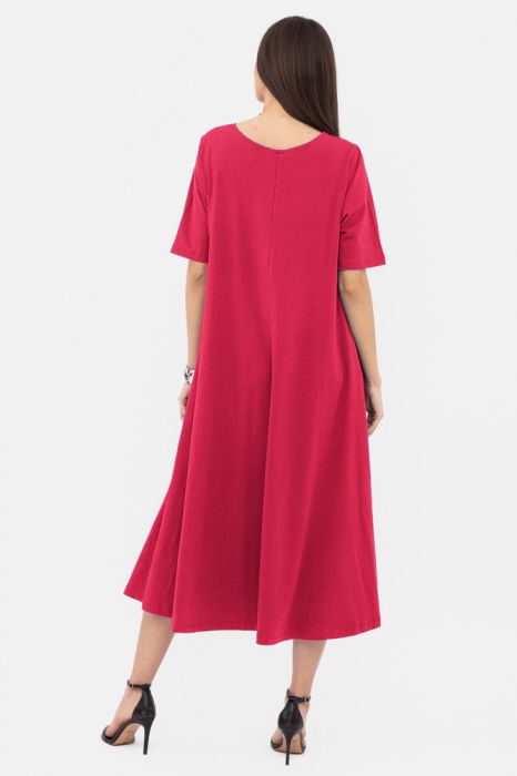 Rochie lunga A-line, fucsia inchis, cu imprimeu floare stilizata cu petale multicolore [3]