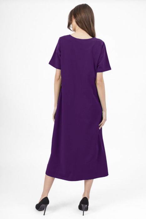 Rochie lunga A-line mov inchis, din tricot de bumbac cu siret la poale [3]