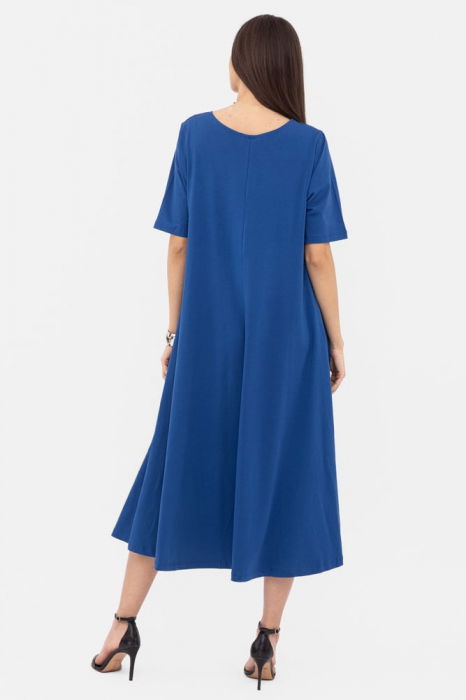 Rochie lunga A-line, albastra, cu imprimeu chip stilizat [2]