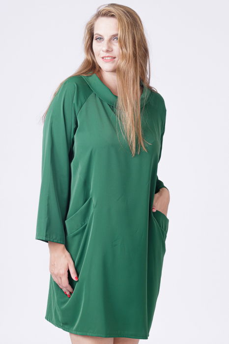 Rochie scurta verde cu guler intors si buzunare [3]