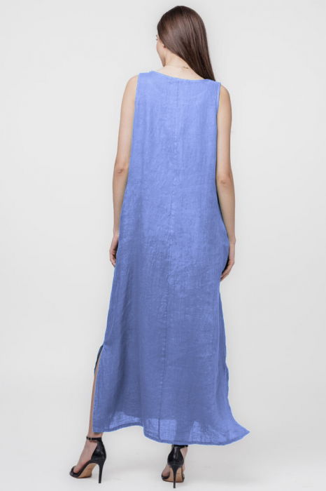 Rochie lunga A-line din in, fara maneci, bleu [3]