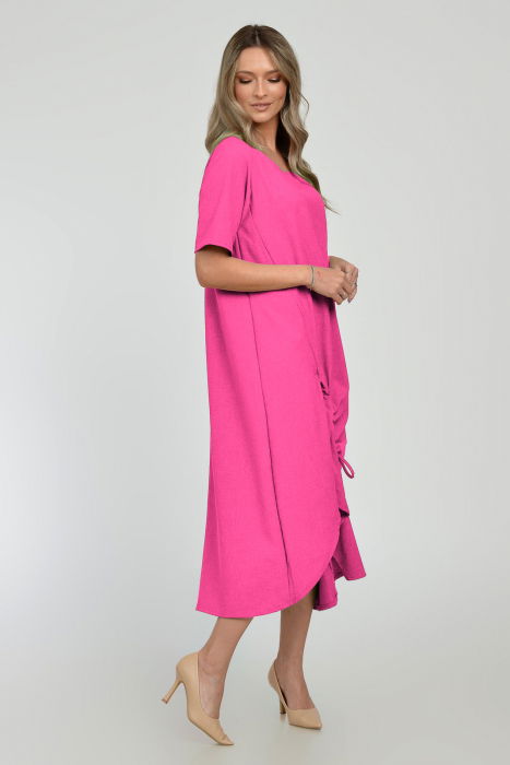 Rochie lunga A-line din in mercerizat cu siret la poale, fucsia [2]