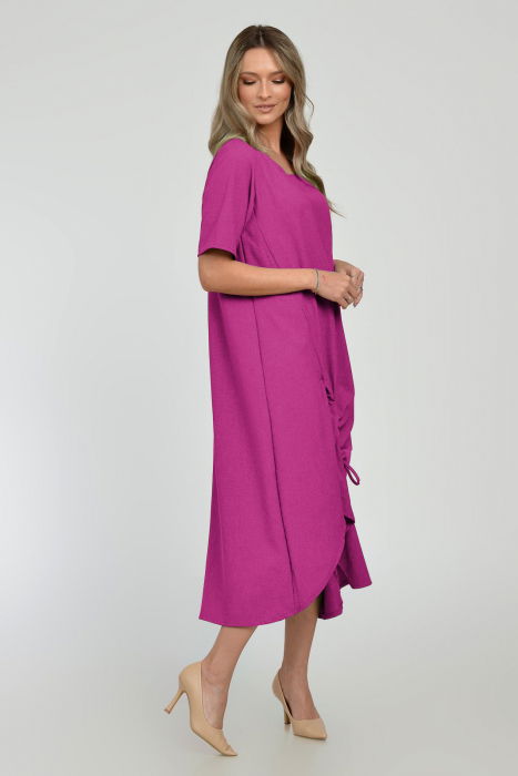 Rochie lunga A-line din in mercerizat cu siret la poale, magenta [2]