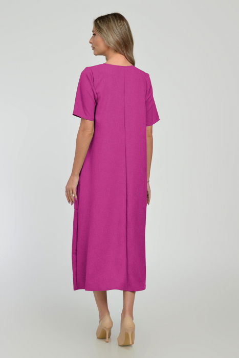 Rochie lunga A-line din in mercerizat cu siret la poale, magenta [3]