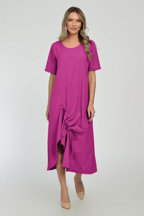 Rochie lunga A-line din in mercerizat cu siret la poale, magenta