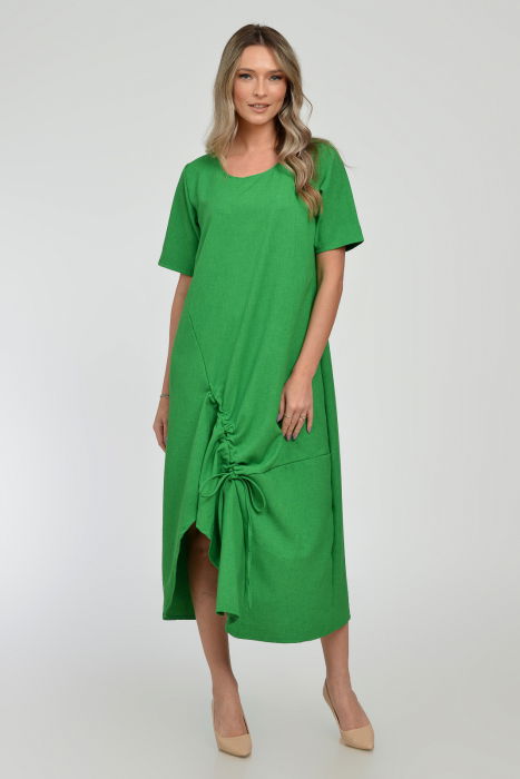 Rochie lunga A-line din in mercerizat cu siret la poale, verde intens [6]