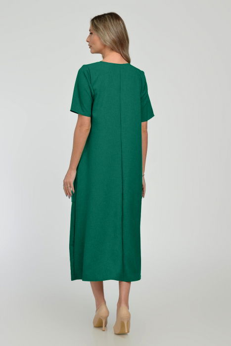 Rochie lunga A-line din in mercerizat cu siret la poale, verde inchis [3]