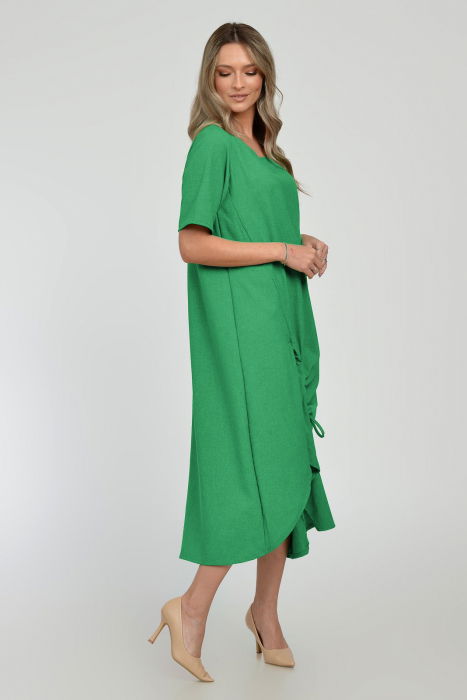 Rochie lunga A-line din in mercerizat cu siret la poale, verde smarald [2]