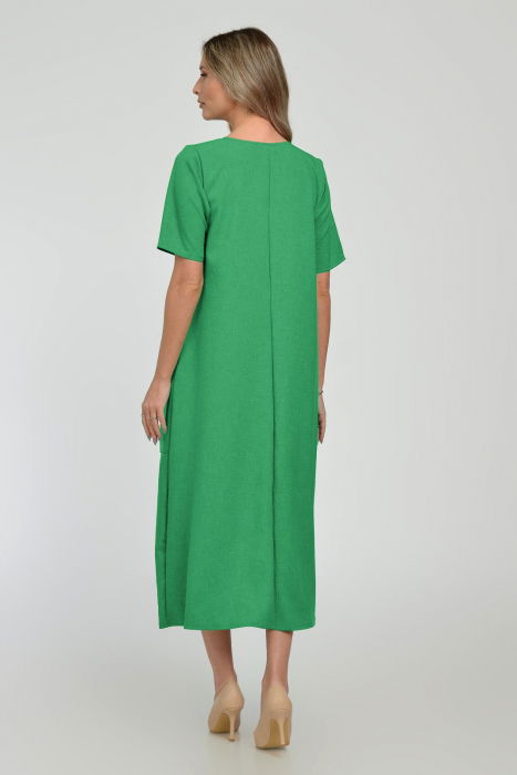 Rochie lunga A-line din in mercerizat cu siret la poale, verde smarald [3]