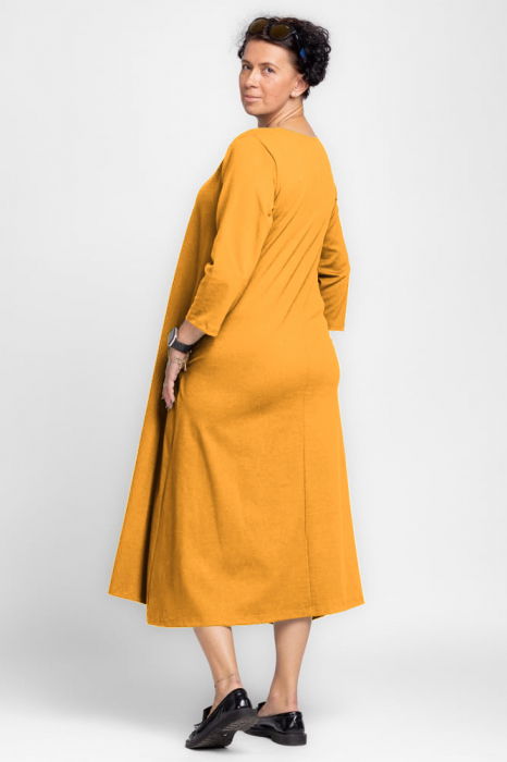 Rochie lunga A-line din jerseu punto milano, galbena [3]