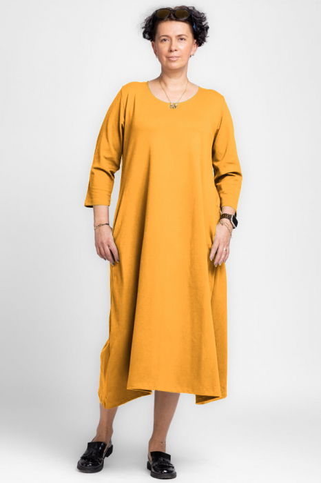 Rochie lunga A-line din jerseu punto milano, galbena [2]