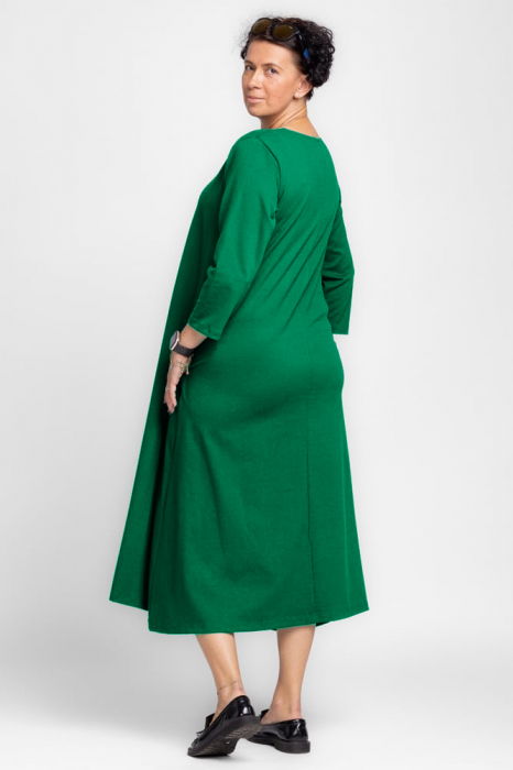 Rochie lunga A-line verde smarald, din tricot de bumbac [3]