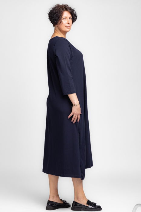 Rochie lunga A-line din tricot de bumbac bleumarin cu imprimeu fluture [2]