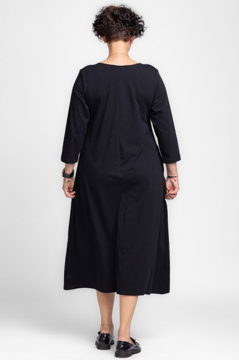 Rochie lunga A-line din tricot de bumbac neagra cu imprimeu petale [5]