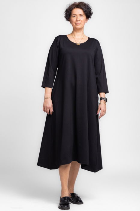 Rochie lunga A-line din jerseu punto milano, neagra [3]