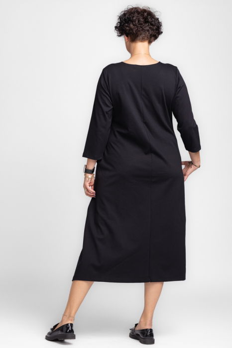 Rochie lunga A-line din tricot de bumbac, neagra [5]