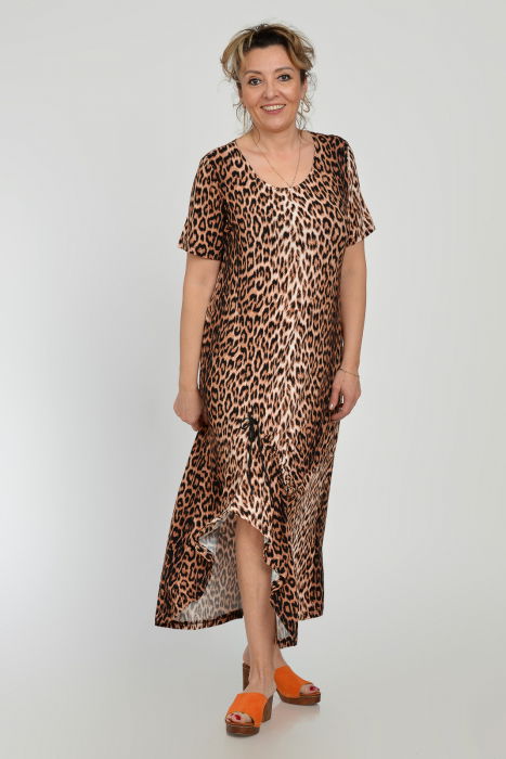 Rochie lunga A-line din tricot de vascoza cu siret la poale, imprimeu animal print [7]