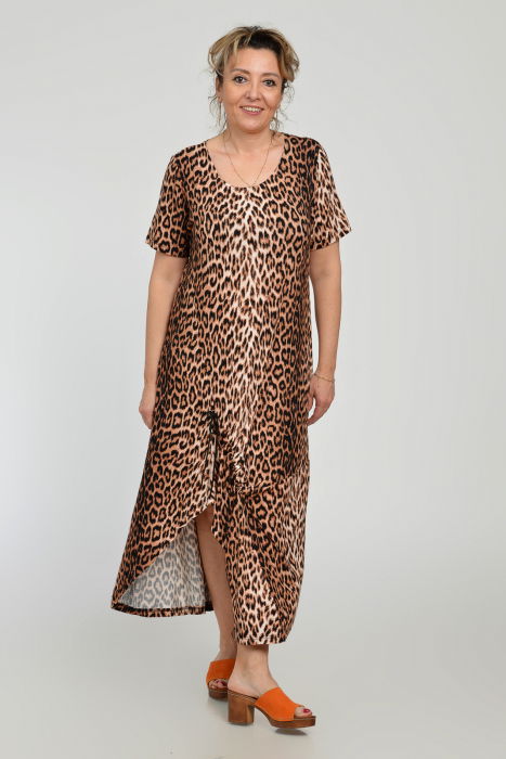 Rochie lunga A-line din tricot de vascoza cu siret la poale, imprimeu animal print [8]