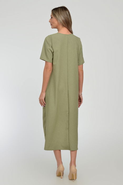 Rochie lunga A-line din in mercerizat cu siret la poale, kaki deschis [10]