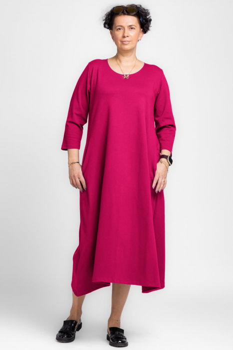 Rochie lunga A-line fucsia inchis, din tricot de bumbac [2]