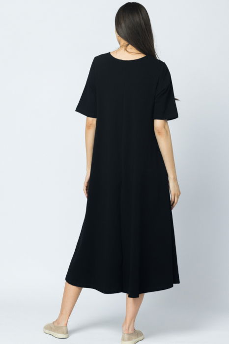 Rochie lunga A-line, bleumarin, cu imprimeu maci [4]