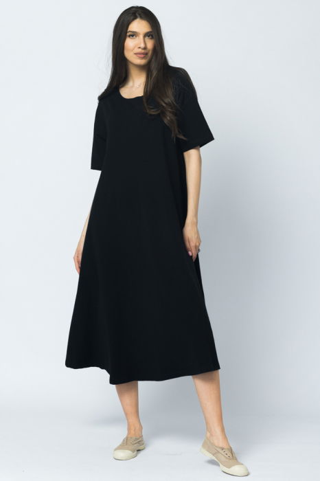 Rochie lunga A-line, bleumarin, cu imprimeu maci [2]