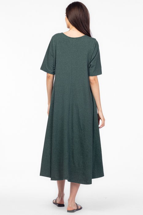 Rochie lunga A-line verde, cu imprimeu grafic chip, din tricot de bumbac [4]