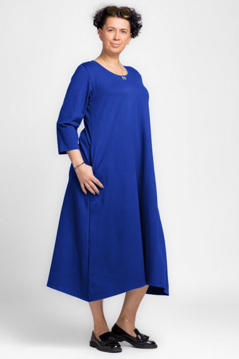 Rochie lunga A-line albastru electric, din tricot de bumbac