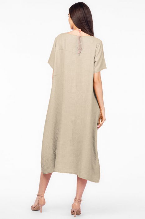 Rochie lunga bej din in mercerizat, marime oversize [3]