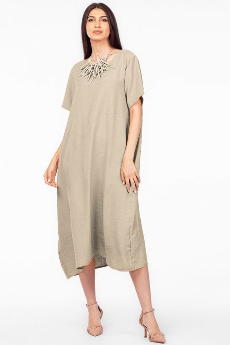Rochie lunga bej din in mercerizat, marime oversize [1]