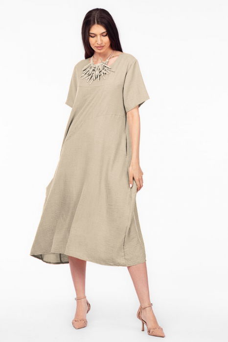 Rochie lunga bej din in mercerizat, marime oversize [2]