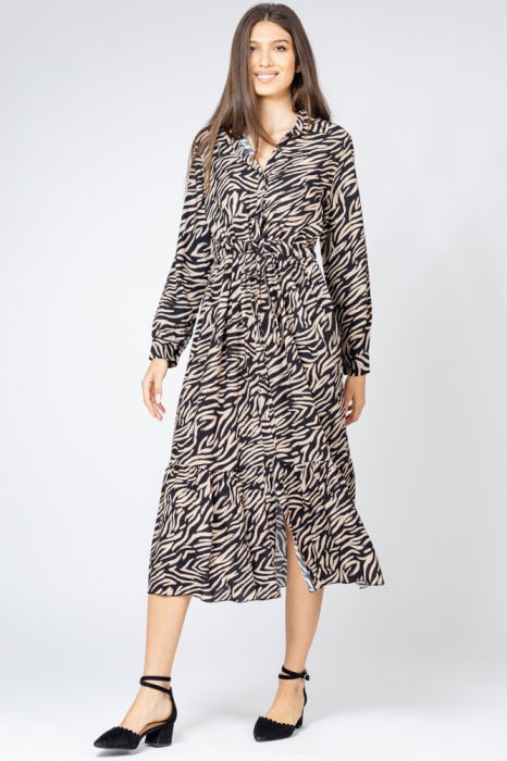 Rochie lunga animal print, tip camasa, din vascoza