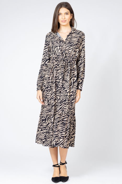 Rochie lunga animal print, tip camasa, din vascoza [2]