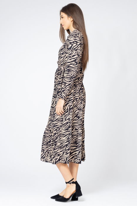 Rochie lunga animal print, tip camasa, din vascoza [3]