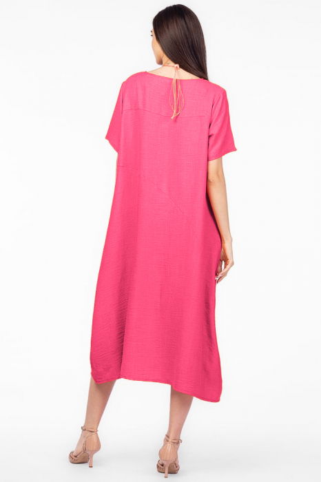 Rochie lunga fucsia din in mercerizat, marime oversize [3]