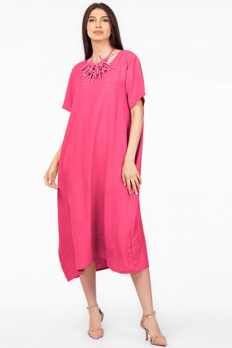 Rochie lunga fucsia din in mercerizat, marime oversize [1]