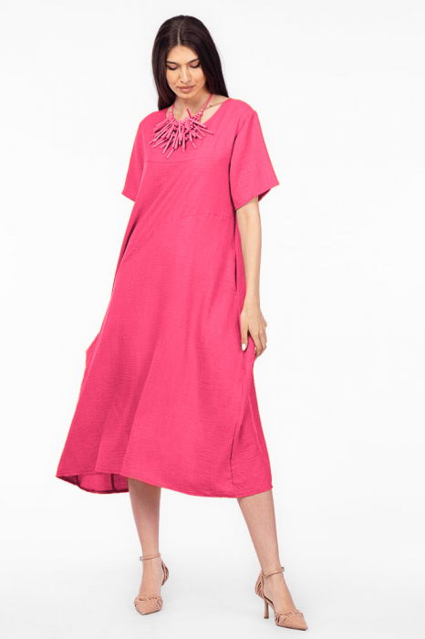 Rochie lunga fucsia din in mercerizat, marime oversize [2]