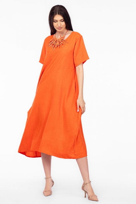 Rochie lunga portocalie din in mercerizat, marime oversize [1]