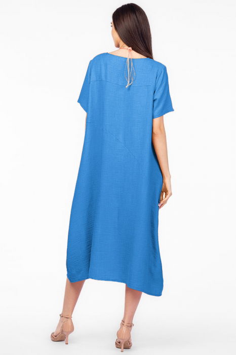 Rochie lunga albastra din in mercerizat, marime oversize [3]