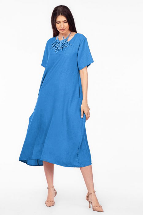 Rochie lunga albastra din in mercerizat, marime oversize [2]