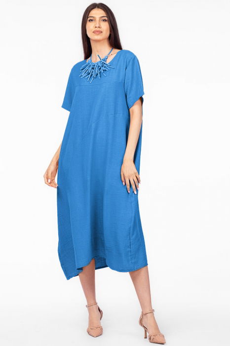 Rochie lunga albastra din in mercerizat, marime oversize [1]