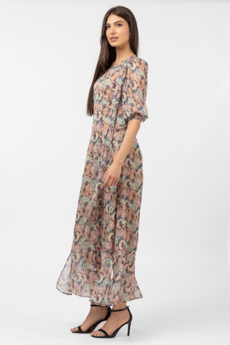 Rochie lunga cu imprimeu dulce turcoaz-roz [2]