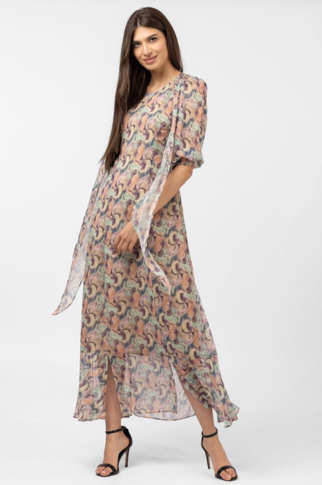 Rochie lunga cu imprimeu dulce turcoaz-roz [1]