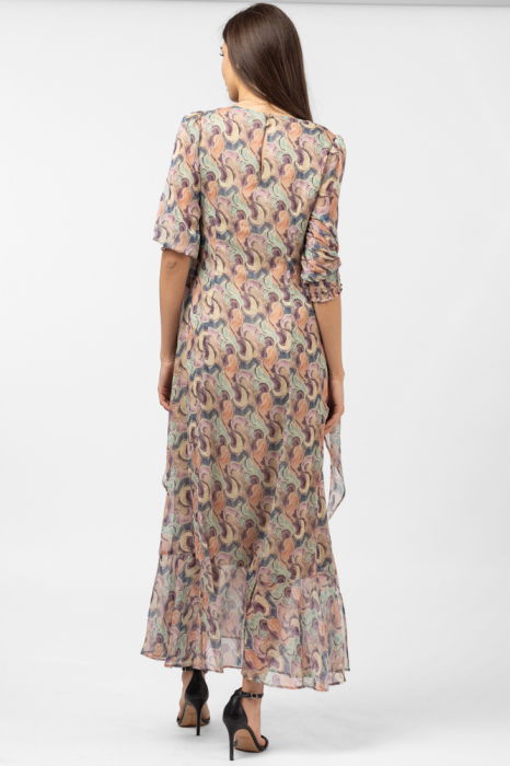 Rochie lunga cu imprimeu dulce turcoaz-roz [3]