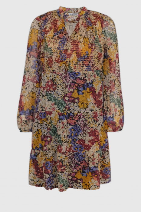 Rochie midi cu volane si imprimeu floral in nuante de toamna [6]